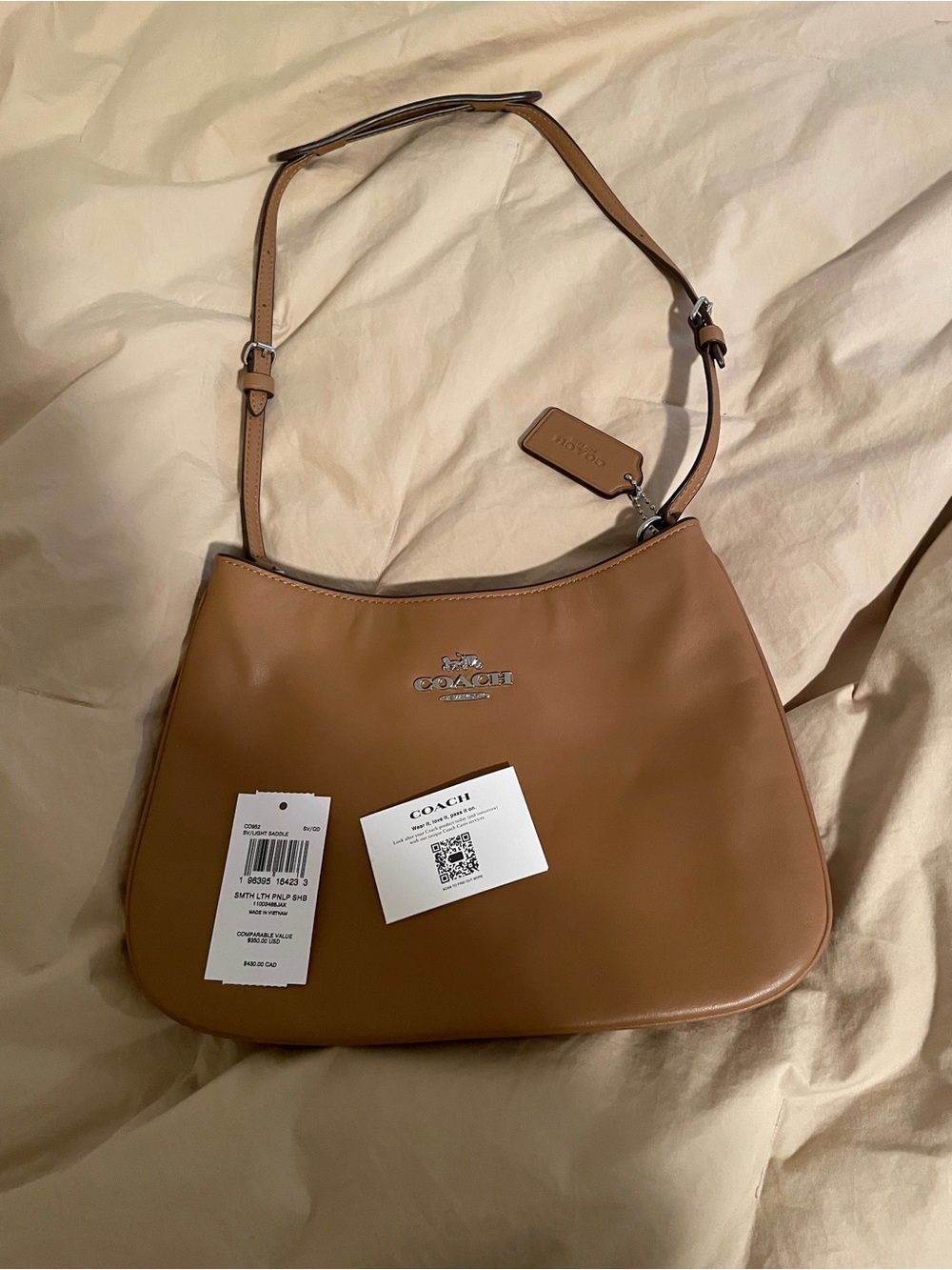 Coach Tan Smooth Leather Shoulder Hobo with Silver Logo